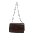 Deep brown crocodile embossed patent leather crossbody bag with silver chain strap - Brown
