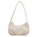 Minimalist cream white pleated underarm bag with smooth PU leather and half-moon design - White