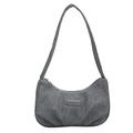 Deep grey pleated crescent shoulder bag in soft suede fabric with a minimalist design - Blue