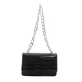 Black stone pattern crossbody bag with shiny crocodile texture and silver chain strap - Black
