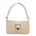 Bolso de hombro crema minimalista con placa metálica y correa con nudos - Blanco