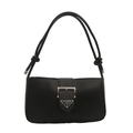 Bolso baguette negro de cuero mate con hebilla metálica y correa de hombro anudada - Negro