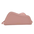 Pink minimalist single shoulder bag with asymmetric curve design and gold lettering - Pink