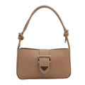 Bolso de hombro rectangular de cuero caqui con hebilla plateada y correa con nudos - Caqui