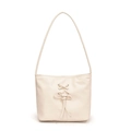 Minimalist cream white shoulder bucket bag featuring front bow-knot lace-up decoration - White