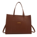 Brown faux leather tote bag with large capacity, minimalist design and double handles - Brown