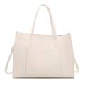 Classic cream minimalist tote bag with top handles and adjustable shoulder strap - White