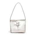 Silver ballet style bucket bag with metallic luster finish and bow detail - Silver