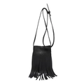 Vertical black crossbody phone bag with long fringe tassels and lychee leather texture - Black