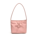 Pink minimalist shoulder bag with decorative lace-up eyelets and long strap detail - Pink