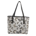 New Chinese style tote bag with butterfly embroidery and black leather handles - Black