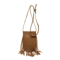 Brown pebbled leather crossbody phone bag with long tassels and a slim shoulder strap - Brown