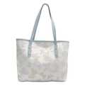 Large capacity tote bag with elegant blue butterfly patterns and leather shoulder straps - Blue