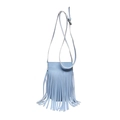 Light blue litchi pattern leather crossbody phone bag with long tassels and adjustable strap - Blue