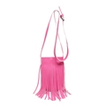 Magenta leather crossbody bag featuring long tassels and a bohemian fringe design - Rose Red