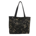 Black bucket tote bag featuring golden butterfly embroidery and sturdy shoulder straps - Solid Black