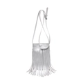 Silver fringe crossbody bag with metallic faux leather and adjustable shoulder strap - Silver