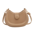 Minimalist solid color semi-circular saddle bag with golden metal hooks in camel brown - Khaki