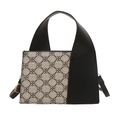 Asymmetrische Handtasche mit schwarz-beigem Kleeblatt-Muster und breitem Griff - Schwarz