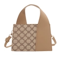 Beige Handtasche im Patchwork-Design mit Kleemuster-Canvas und Umhängeriemen - Khaki