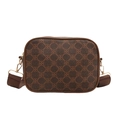 Borsa a tracolla classica marrone con monogramma e tracolla larga regolabile dorata - Marrone