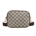 Beige clover pattern crossbody bag with brown leather trim and metallic hooks - Off White