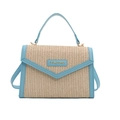 Borsa a tracolla in paglia alla moda con finiture in pelle blu per le donne - Blu