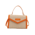 Borsa a mano in paglia intrecciata con finiture in pelle arancione e tracolla - Arancione