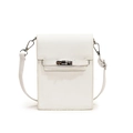 Borsa porta cellulare verticale in pelle Saffiano bianca con chiusura girevole argento - Bianco