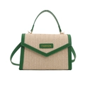 Borsa in paglia beige con finiture in pelle verde e placca dorata Fashion chic - Verde