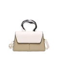 Schicke Handtasche mit elfenbeinfarbener Klappe, khaki Korpus und Wellenmetallgriff - Khaki Farblock
