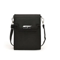 Borsa a tracolla in pelle nera con chiusura a scatto in metallo argentato per cellulare - Nero