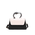 Schicke Handtasche in Schwarz und Beige mit modernem, silbernem Metallgriff - Schwarz-Weiß Patchwork