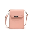 Mini borsa a tracolla rosa in pelle Saffiano con chiusura a scatto in argento e patta - Rosa