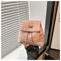Pink velvet backpack with silver butterfly charm and delicate metal chain straps - Pink