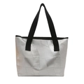Sac fourre-tout argenté métallisé avec patchwork géométrique et larges bretelles noires - Argenté