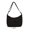Lightweight black nylon hobo crossbody bag with drawstring detail and adjustable strap - Black