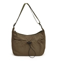 Olive green nylon crescent crossbody bag with drawstring pocket and adjustable strap - Green