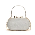 Elegante pochette argento glitterata con manico tondo dorato e tracolla a catena - Argento