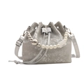 Silver metallic drawstring bucket bag with decorative faux pearl and bead strap - Silver