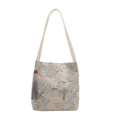 Chique jacquard schoudertas met bloemenpatroon, lederen label en kwastje als hanger - Blauw Bloemen Jacquard