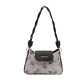 Borsa a tracolla a contrasto con stampa a farfalla nera e catena floreale argento - Nero