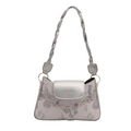 Borsa a contrasto grigio argento con stampa a farfalla viola e catena in metallo floreale - Argento