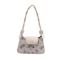 Borsa a tracolla color crema e lilla con stampa a farfalla e tracolla in tessuto intrecciato - Bianco
