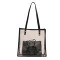 Transparent PVC tote bag with black leather trim and cute bear graphic pouch inside - Transparent Black