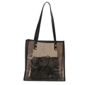 Smoky grey transparent PVC tote bag with black leather straps and cartoon bear inner pouch - Tawny Black