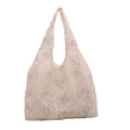 Chique witte jacquard draagtas met vlinderprints en delicate kanten afwerking - Roze