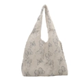 Chique beige canvas draagtas met jacquard vlinderpatronen en franjes aan de rand - Blauw