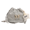 Silver metallic pleated bucket bag with butterfly buckle and plush cloud charm - Silver With Pendant