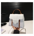Détails de la texture bicolore en cuir à motif crocodile et finitions métalliques dorées - Blanc